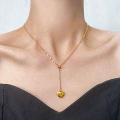 Concise heart charm stainless steel necklace lariats