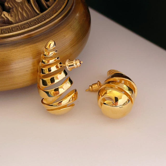 18K gold plated spiral drop chunky studs earrings