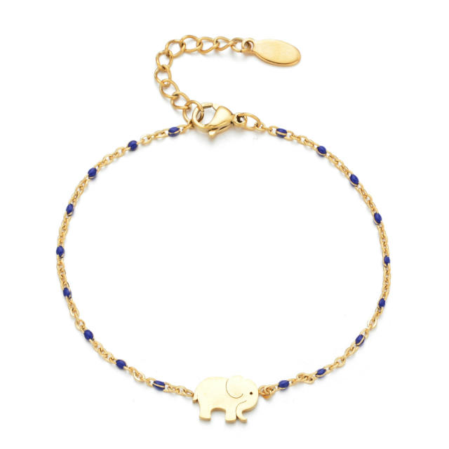 Boho color enamel bead elephant stainless steel bracelet