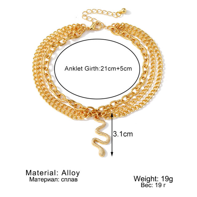 Gold color snake charm chain anklet for women