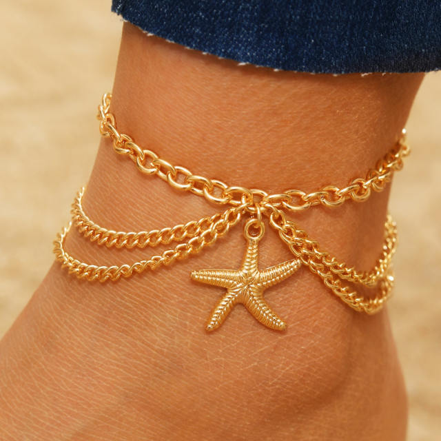 Boho gold color starfish chain anklet
