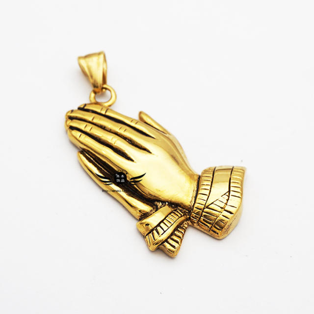 HIPHOP pray hand pendant stainless steel necklace