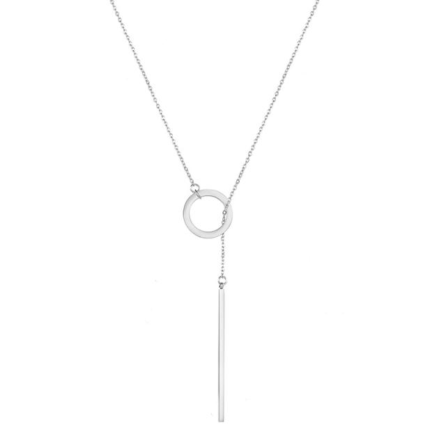 Korean fashion simple dainty circle stainless steel necklace lariats