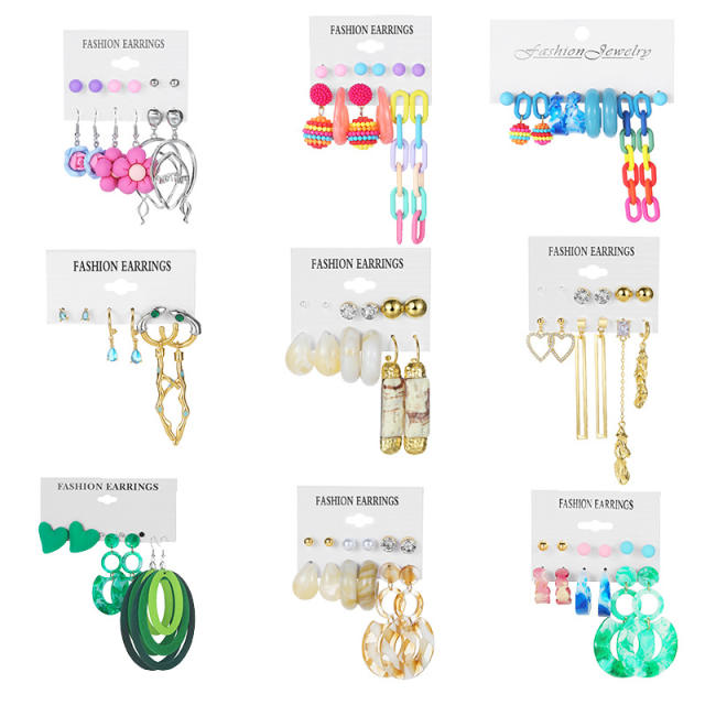 Candy color acrylic hoop earrings set