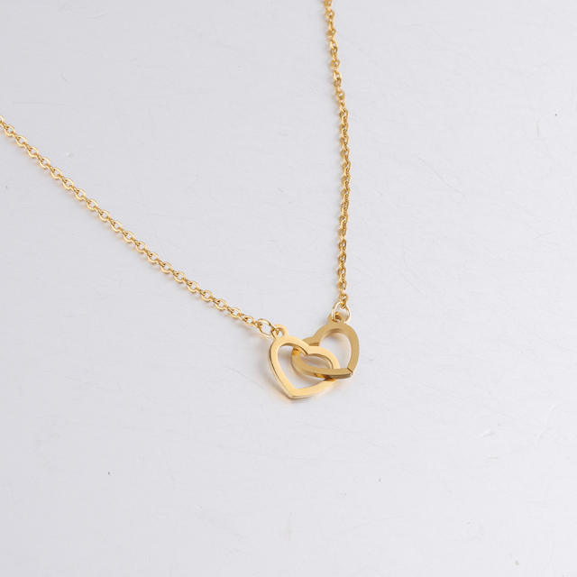 Simple dainty heart to heart stainless steel necklace