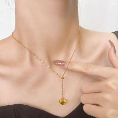 Concise heart charm stainless steel necklace lariats