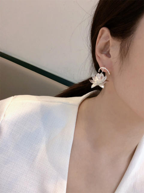 18K designer stereo lotus chunky women earrings