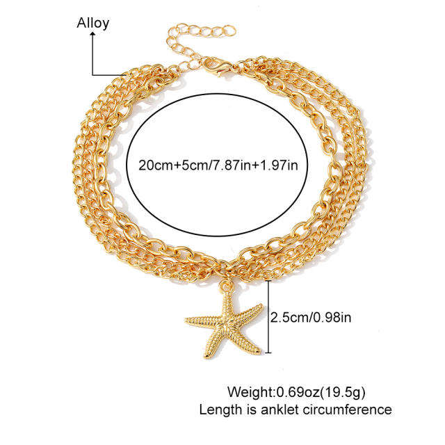 Boho gold color starfish chain anklet