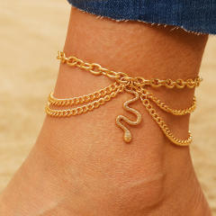 Gold color snake charm chain anklet for women