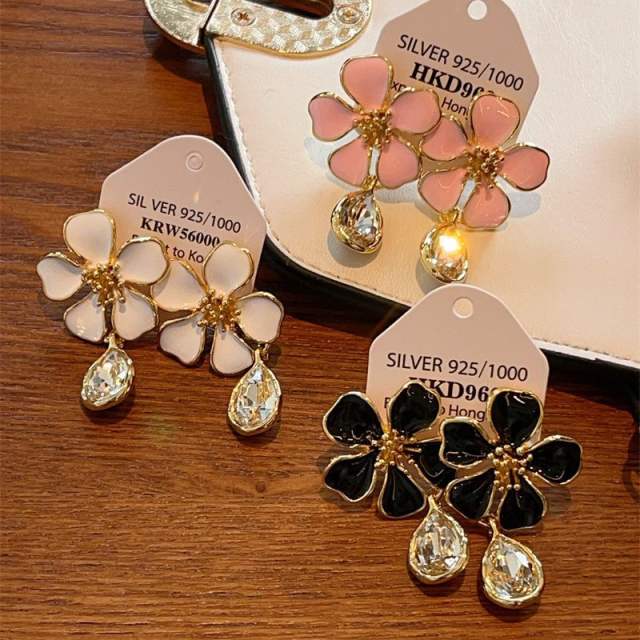 Summer color enamel petal flower drop earrings for women