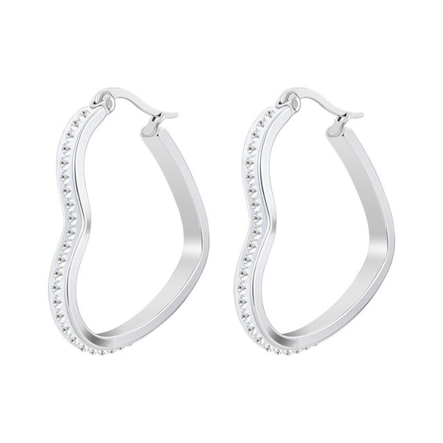 Hot sale diamond hoop heart stainless steel earrings