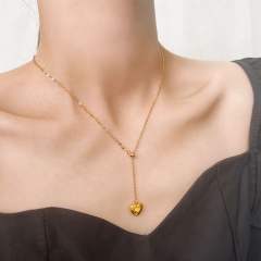 Concise heart charm stainless steel necklace lariats