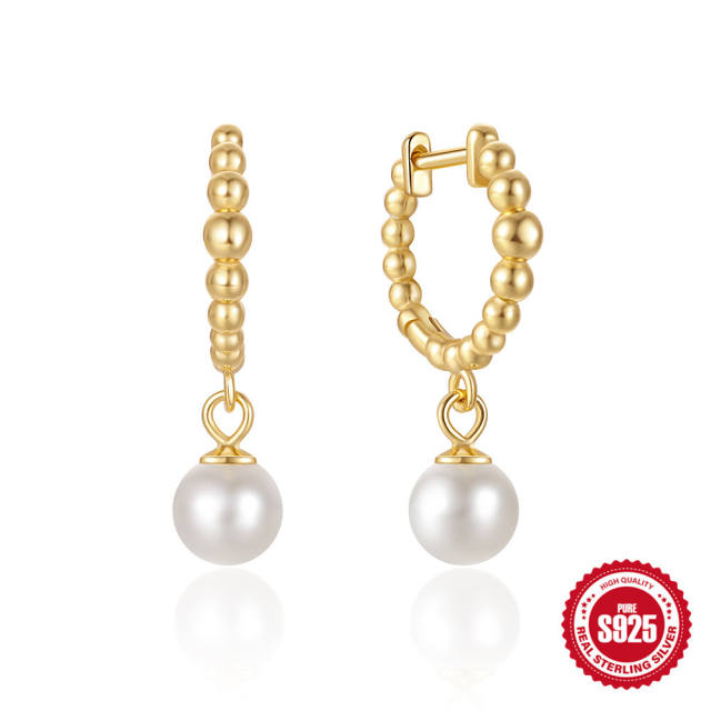 925 sterling silver delicate pearl drop huggie earrings