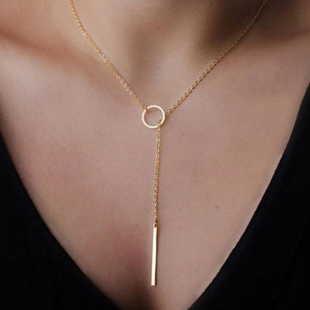Korean fashion simple dainty circle stainless steel necklace lariats