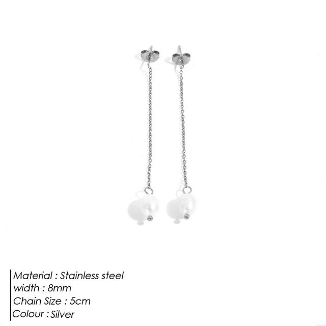 Chic simple baroque pearl stainless steel drop earrings