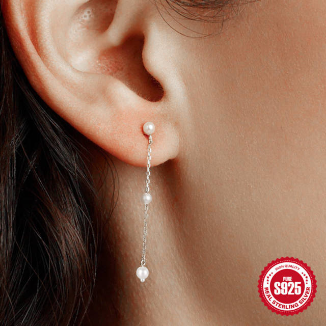 925 sterling silver pearl bead simple elegant earrings
