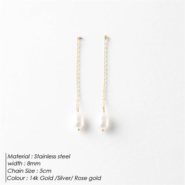 Chic simple baroque pearl stainless steel drop earrings