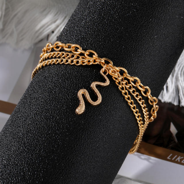 Gold color snake charm chain anklet for women