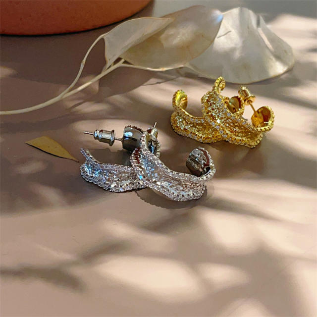 18K real gold plated diamond bold hoop earrings