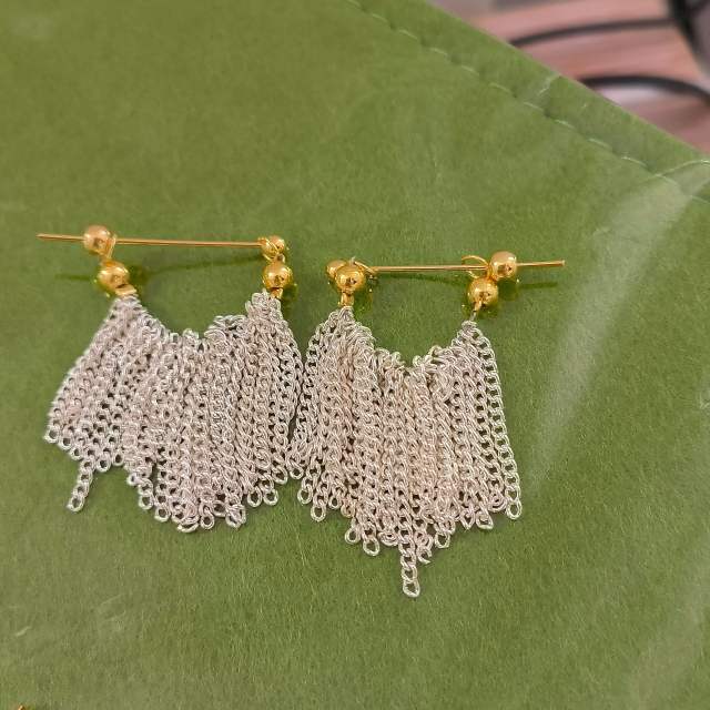 Chic white chain tassel earrings