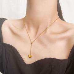 Concise heart charm stainless steel necklace lariats