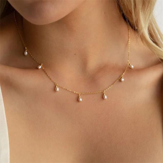 Chic imitation pearl dainty stainless steel necklace