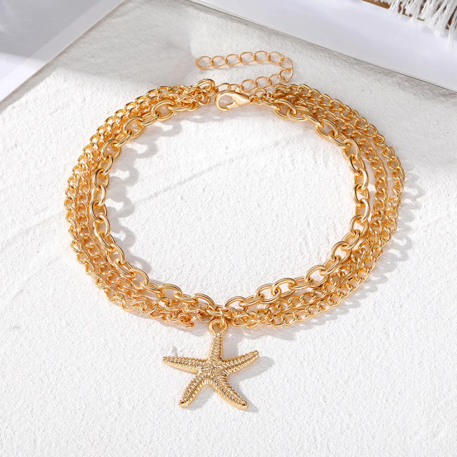 Boho gold color starfish chain anklet