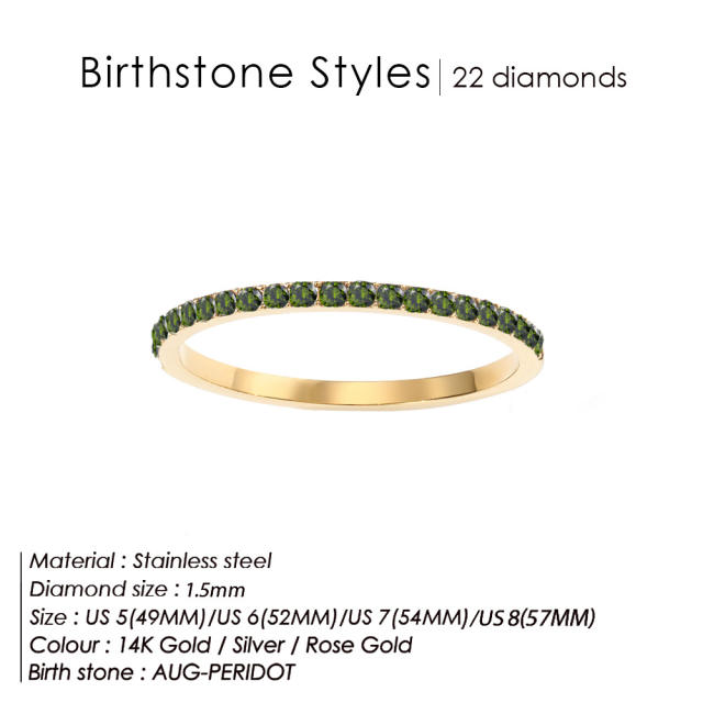 Popular birthstone pinky stainless steel rings