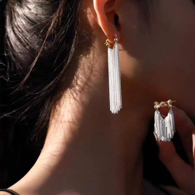 Chic white chain tassel earrings