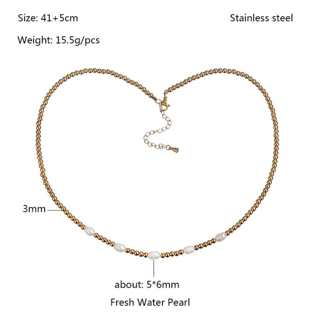 3mm water pearl bead stainless steel bead women necklace