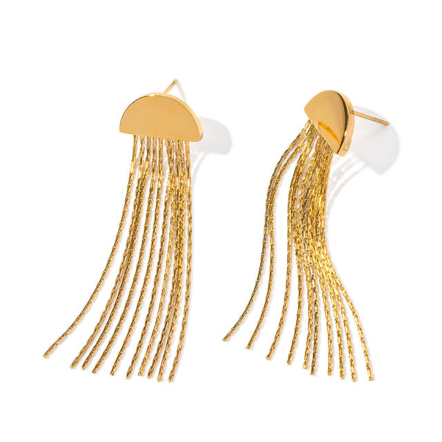 16K semicircle chain tassel stainless steel earrings