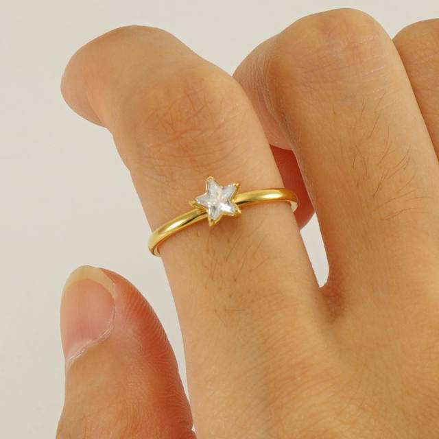 Simple diamond star stainless steel rings for women