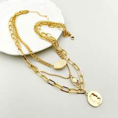 Vintage hasma hand evil eye stainless steel chain necklace layer necklace