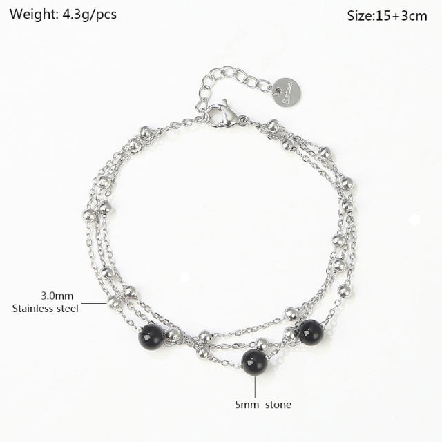 18K delicate water pearl black agate bead stainless steel bracelet