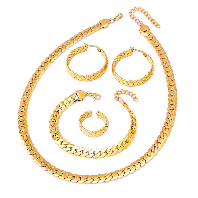 4pcs braid chain stainless steel necklace set