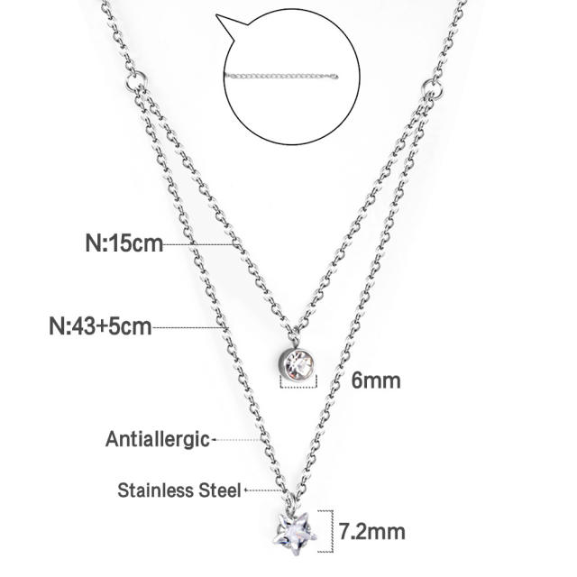 Easy match silver color diamond stainless steel layer necklace