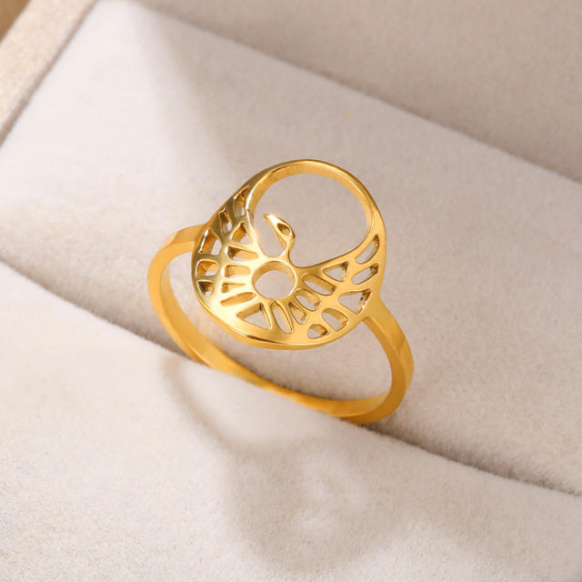 Concise hollow out flower infinity moon stainless steel rings
