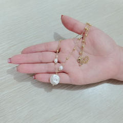 18K chic baroque pearl pendant stainless steel necklace