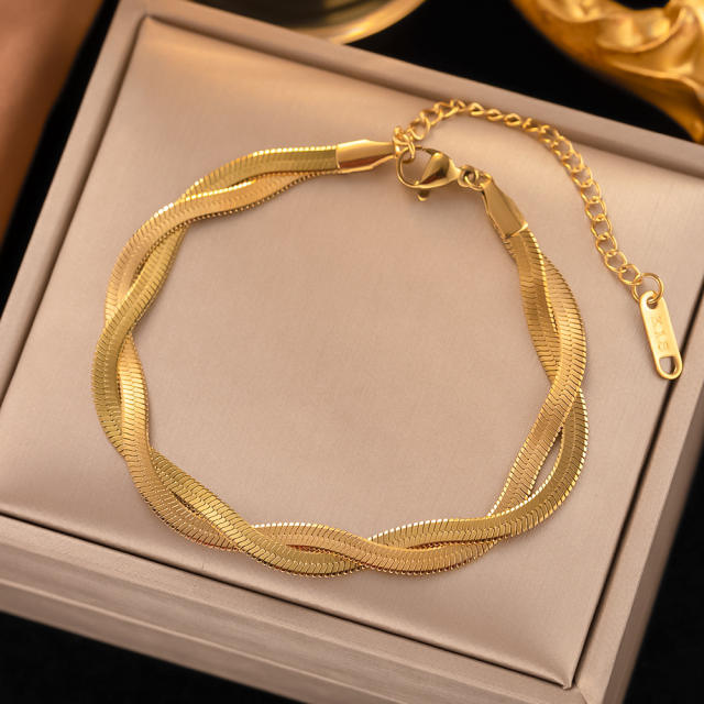 INS personality two tone twisted snake chain stainless steel necklace bracelet