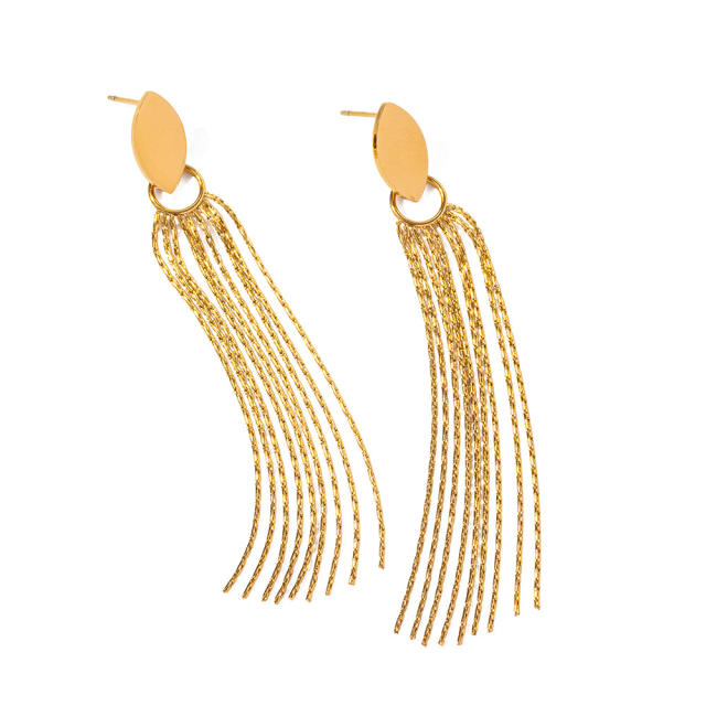 16K gold plated chain tassel stainless steel earrings