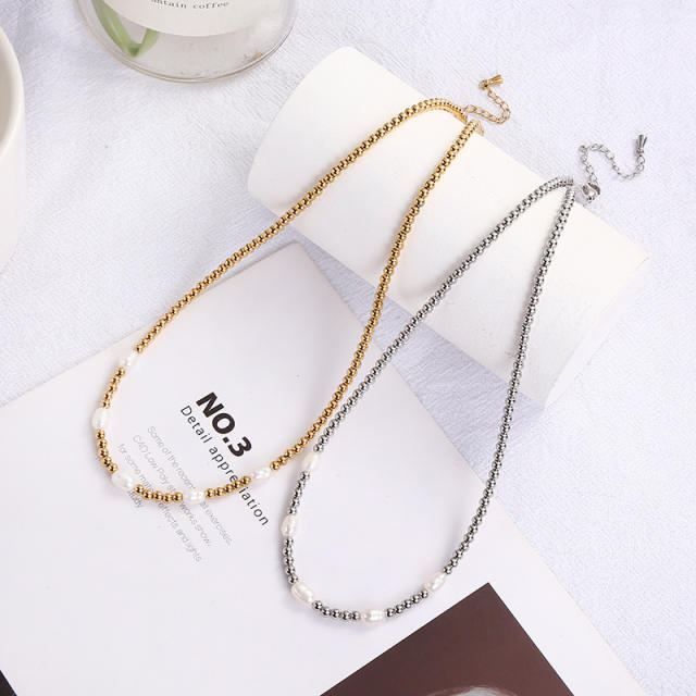 3mm water pearl bead stainless steel bead women necklace