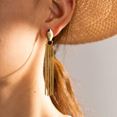 16K gold plated chain tassel stainless steel earrings