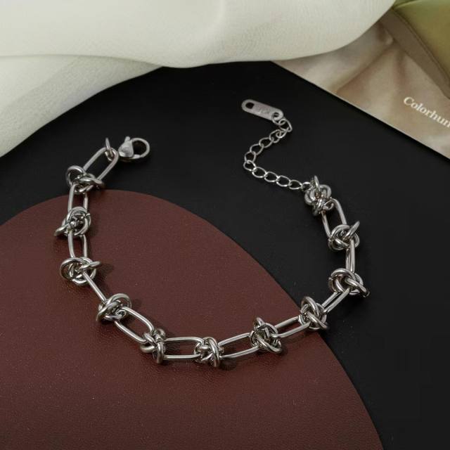 Hiphop punk design knotted stainless steel chain necklace bracelet