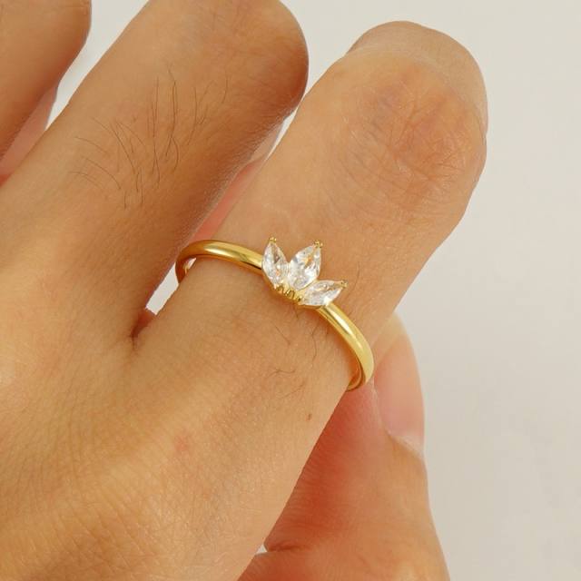 Delicate diamond lotus stainless steel rings