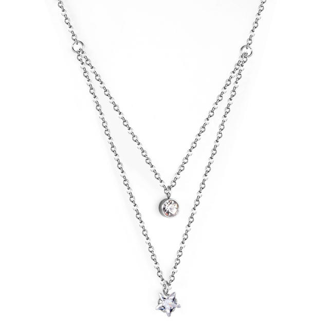 Easy match silver color diamond stainless steel layer necklace