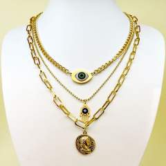 Vintage hasma hand evil eye stainless steel chain necklace layer necklace
