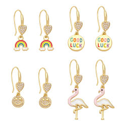 Sweet enamel rainbow flamingo gold plated copper earrings