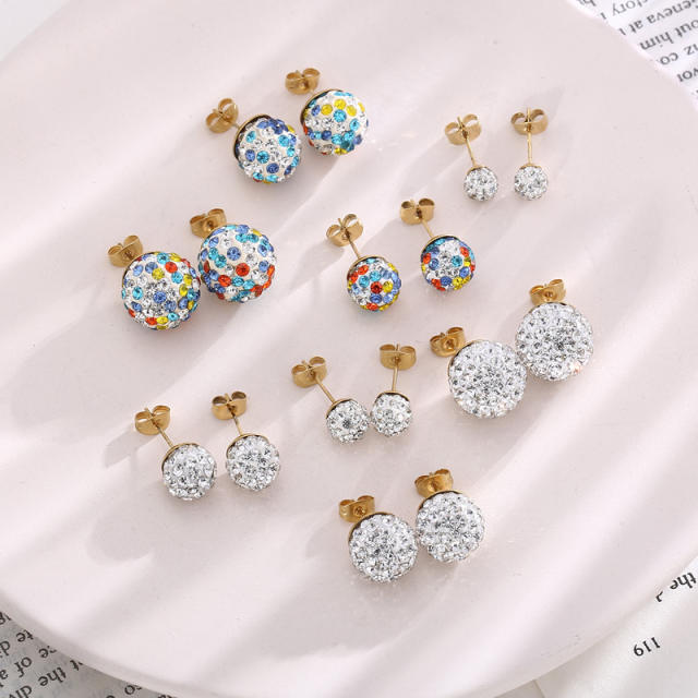 Easy match diamond ball stainless steel studs earrings