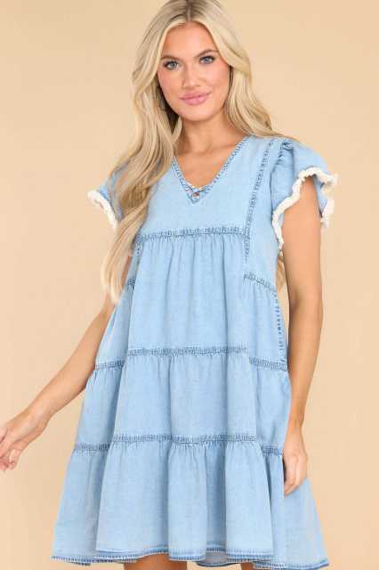 Summer sweet light blue denim babydoll dress