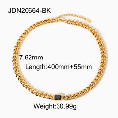 18K emerald ruby cubic zircon cuban link chain stainless steel necklace